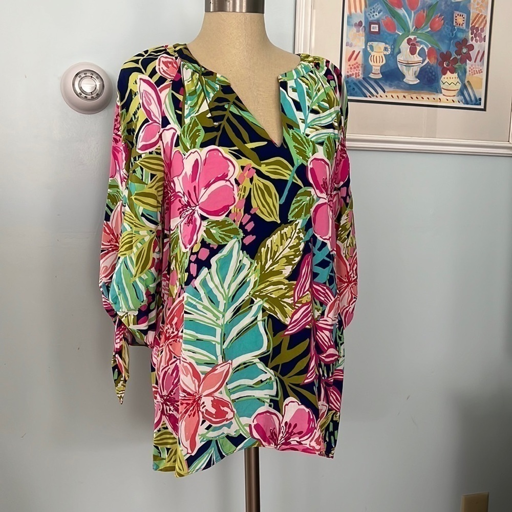Pappagallo Tropical Pretty in Pink Tunic Blouse NWT size M